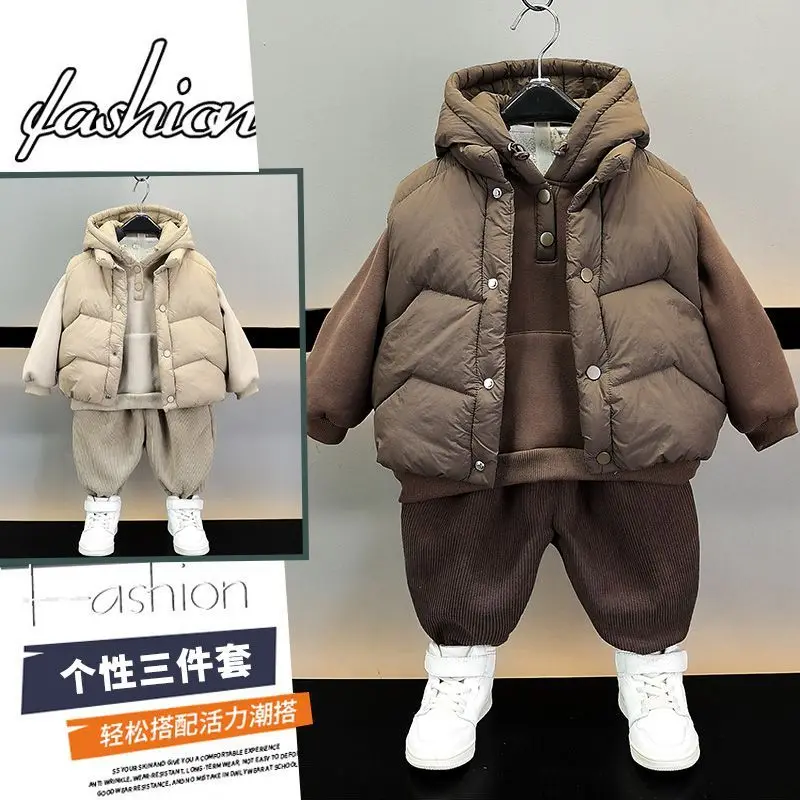

3 PCS set Autumn Winter Boys Girls Warm Thick Vest+Shirt+Corduroy Pants Kids Children baby Gentleman Handsome Streetwear Clothes