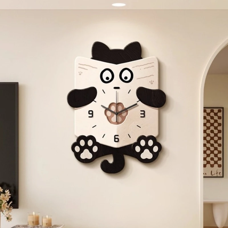 

Cartoon Cat Decoration Wall Clock Cream Style Living Room Clock Mural Watch Corridor Restaurant Fashion Number Mute Quartz Clock