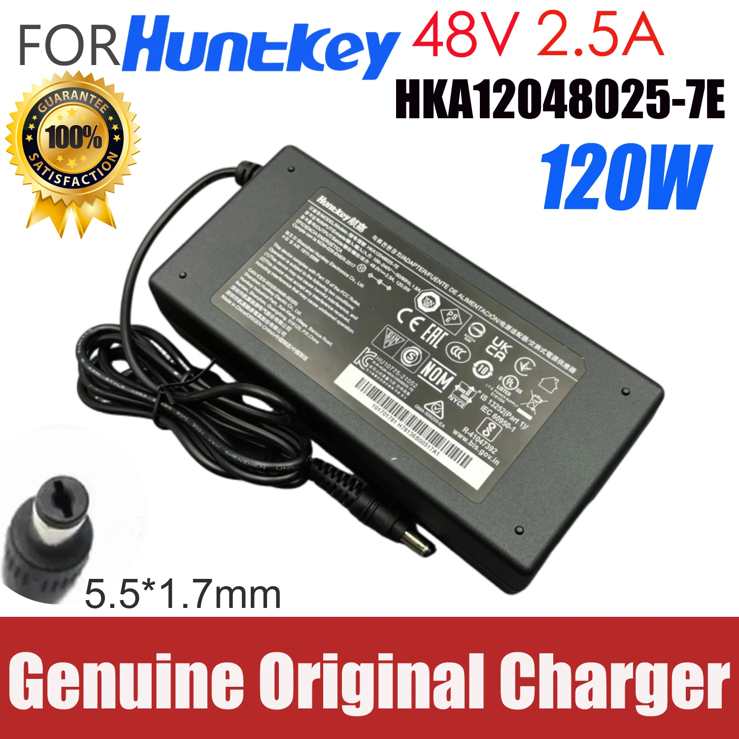 Original HKA12048025-7E Huntkey 48V 2.5A 90W AC Adapter Charger For Hikvision POE Switch Power Supply 5.5*1.7mm