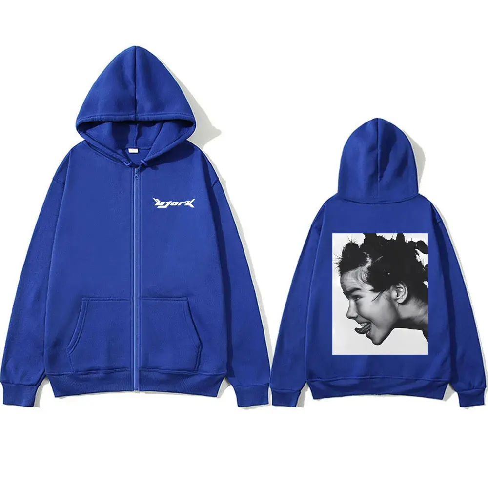 Singer Bjork Mugshot Zipper Hoodie Men Women Fashion Classic Vintage Zip Up Jacket Male Loose Oversized Zip Hoodies Streetwear
