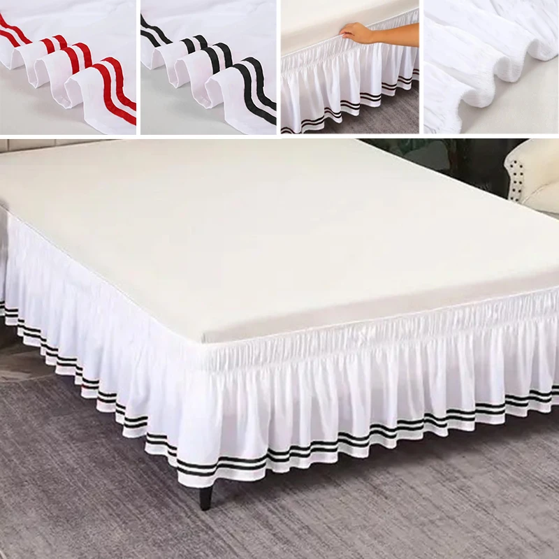 

1PC Minimalism Bed Skirt Elastic Wrap Around Design Scalloped Stripes Trim Dust Ruffle for Adjustable Beds Living Room Decor
