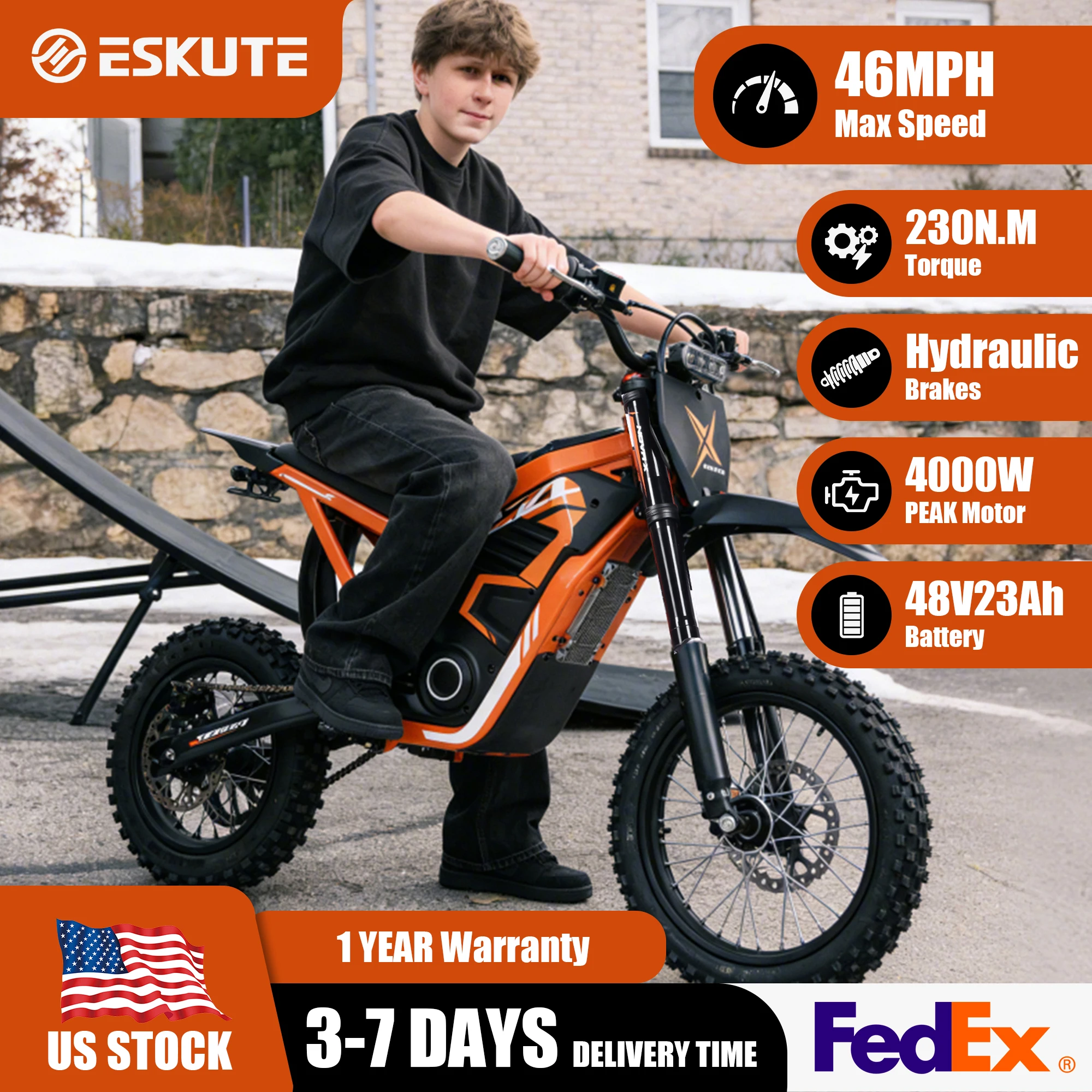

Eskute NovaX Electric Dirt Bike for Teens & Adults, 14"/12" Fat Tire 4000W Peak Motor Electric Motorcycle, 48V23AH Battery Nova Ebike 35-46MPH Ebike, Full Suspensions E-Moped for Kids, Teens & Adult