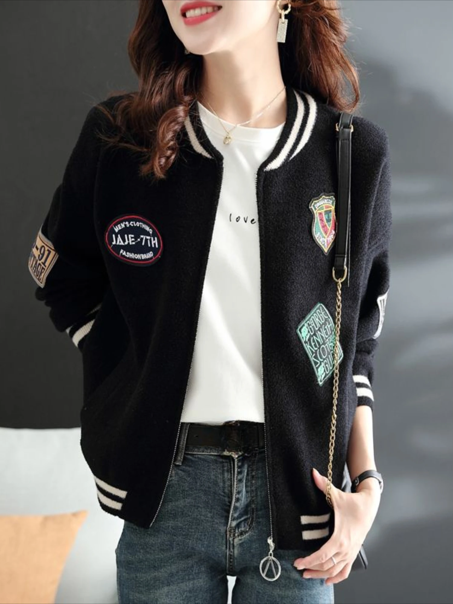 Women's Bomber Jackets Spring Autumn Labeling Zip-up Loose Sale Female Baseball Aviator Coats High Quality Pretty Modern Cheap