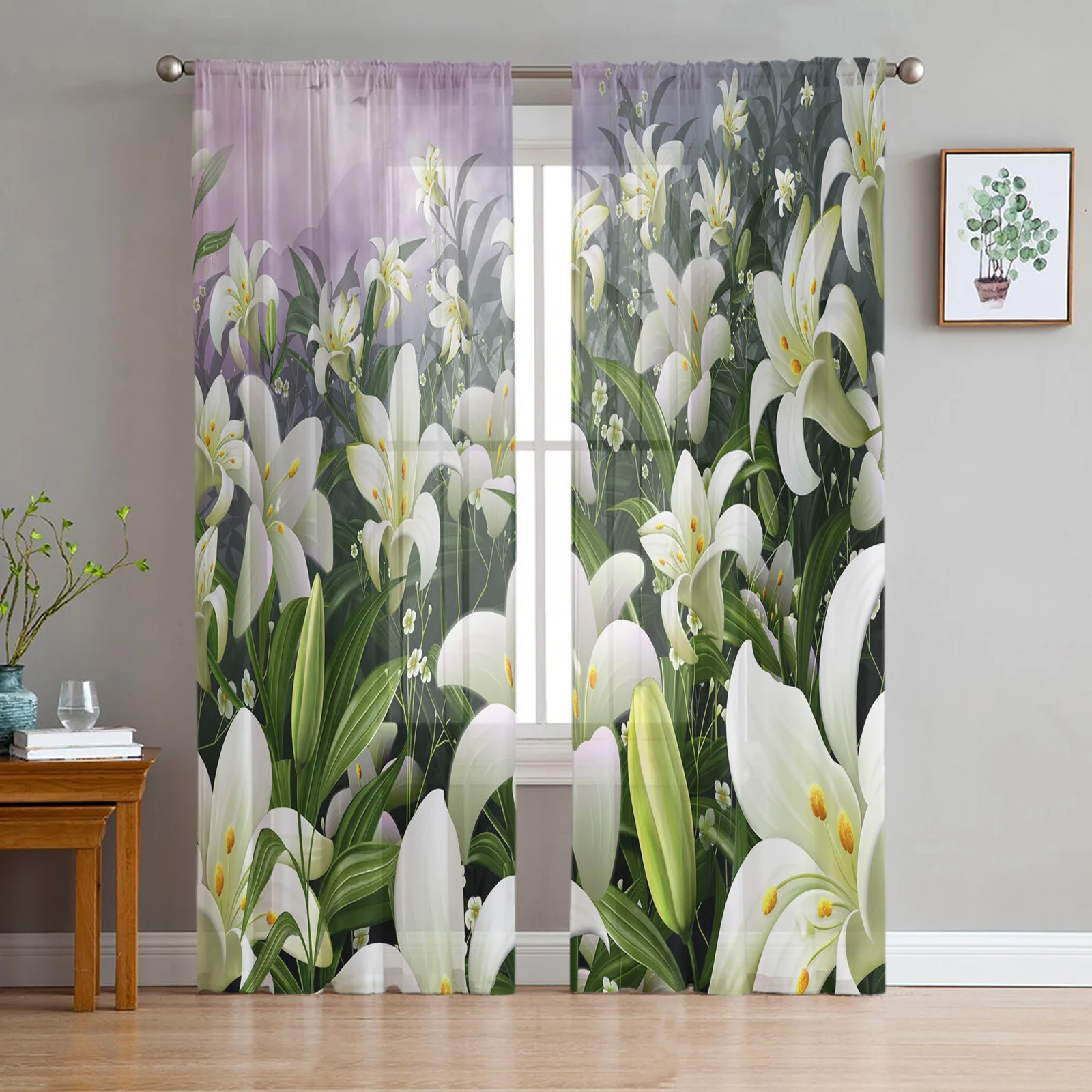 Magnolia Flower Sheer Tulle Curtains for Living Room Window Treatment Home Coffee Party Decor Bedroom Balcony Drapes