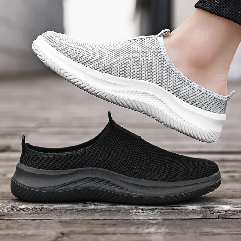 

ELUVA Men's Casual Shoes Flat Breathable Mesh Slippers Lightweight Summer Slip-On Outdoor Walking Shoes Non-Slip House Slippers