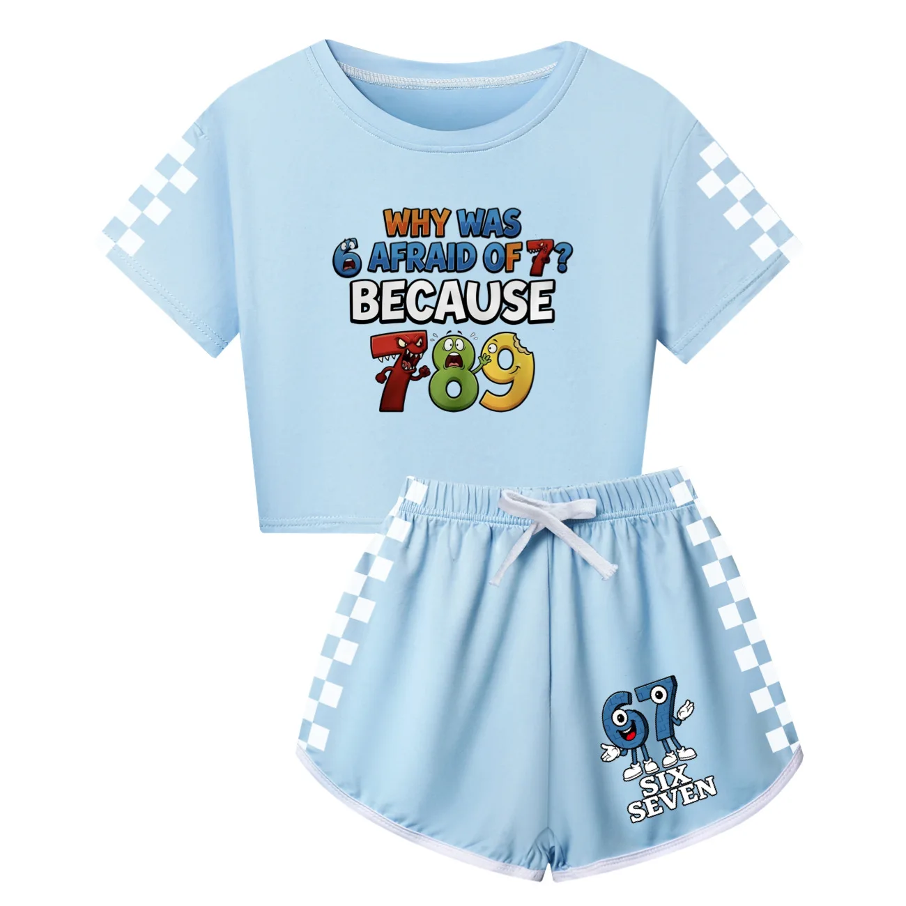 

Комплект детской одежды Six Seven Brainrot 67 Meme: футболка и шорты с мультяшным принтом для мальчиков, повседневный спортивный костюм для девочек с коротким рукавом, 2 предмета