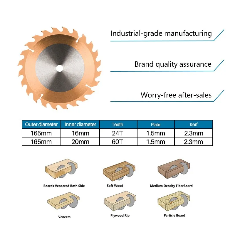 XCAN Wood Saw Blade Carbide Tipped Wood Cutting Disc 165mm 24T,60T TiCN Coated TCT Circular Saw Blade Woodworking Tools