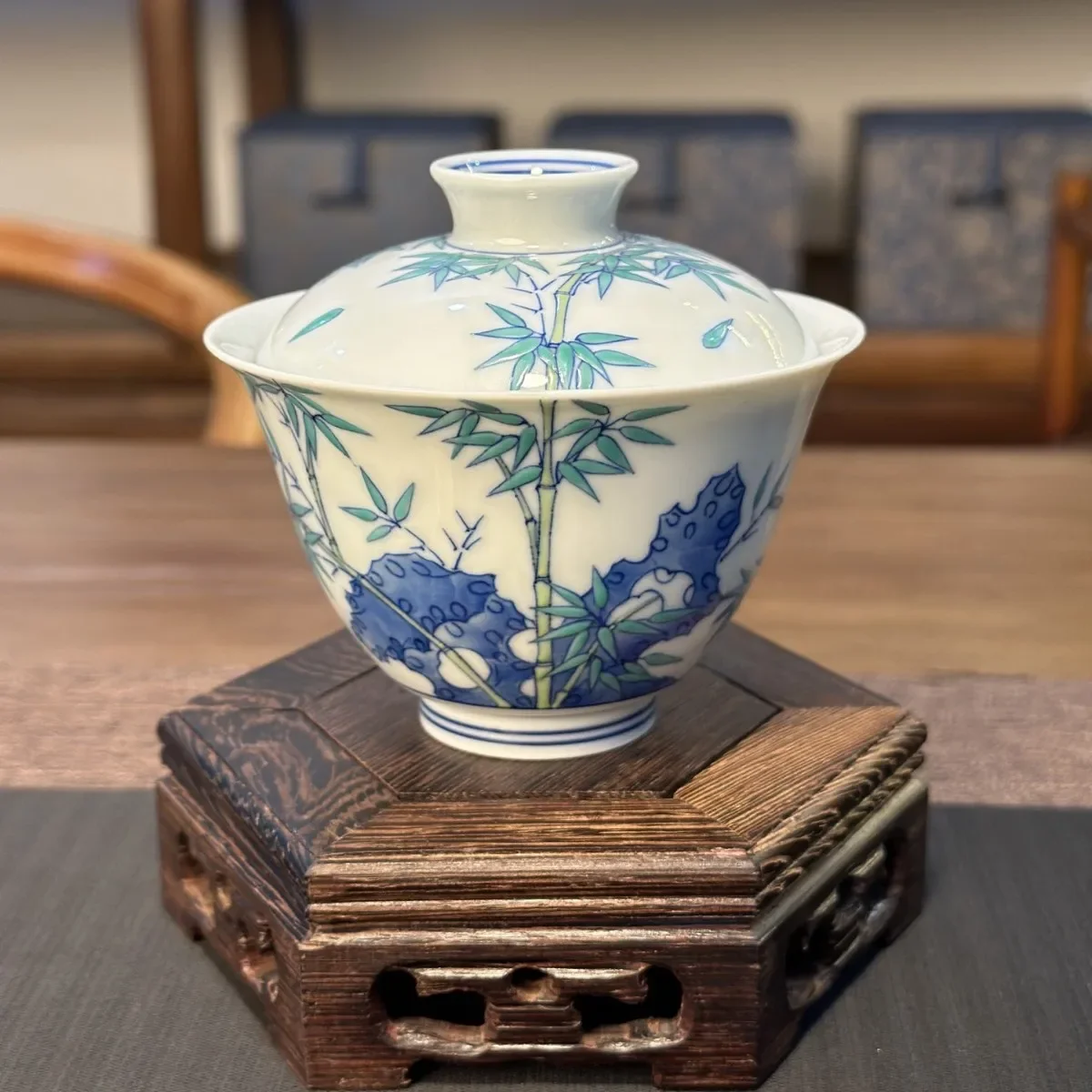 Jingdezhen teacup bucket color bamboo pattern cover bowl gift box packaging