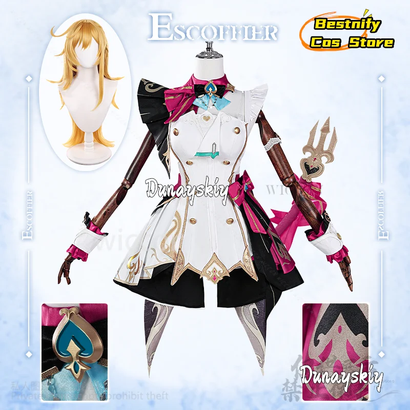 

CosplayEscoffier Anime Game Genshin Impact Cosplay Chef's Costume Uniform Hot Pink Cake Dress Cute Kawaii Lolita Wigs Props Cust