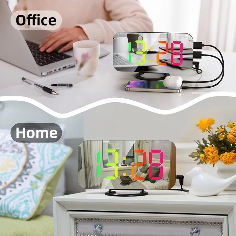 New Digital Alarm Clock RGB Colorful Large Screen Display Smart Mirror Alarm Clock Date Display For Room Decoration