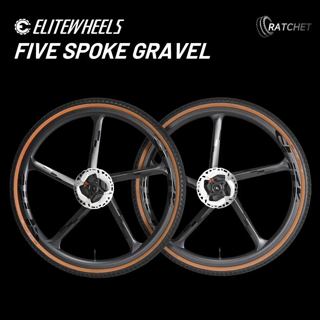 ELITEWHEELS Gravel 5 Carbon Spoke Wheels Road Disc Tubeless Inner Width 22mm Ratchet System Center Lock Hub Trail Cross Country