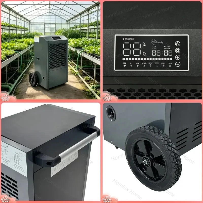 158L D Industrial Dehumidifier Portable Air Dryer with Castor Wheels for Warehouse Basement Garage Swimming Pool Home