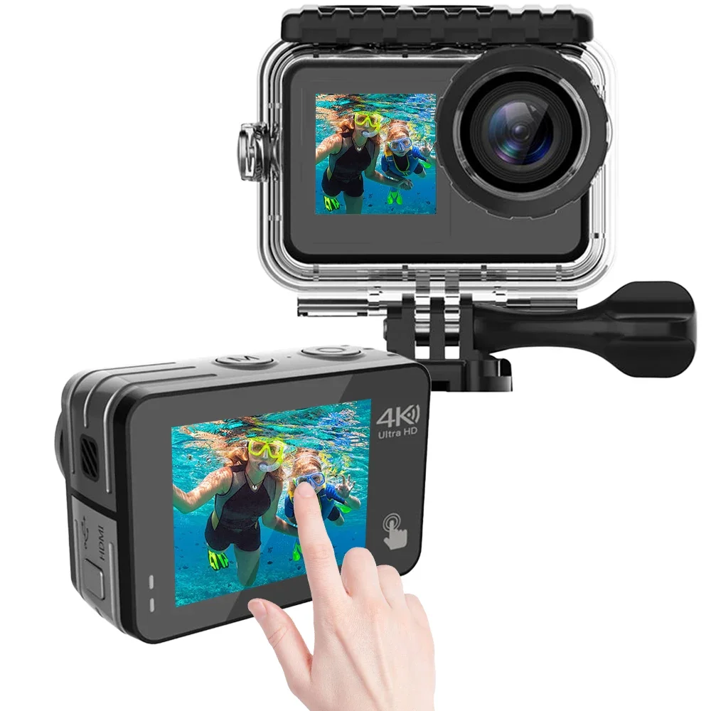 HDKing Dual screen 4k 30fps High Resolution Wifi 170 Wide Angle 30M Waterproof Sports Cam  Action Camera