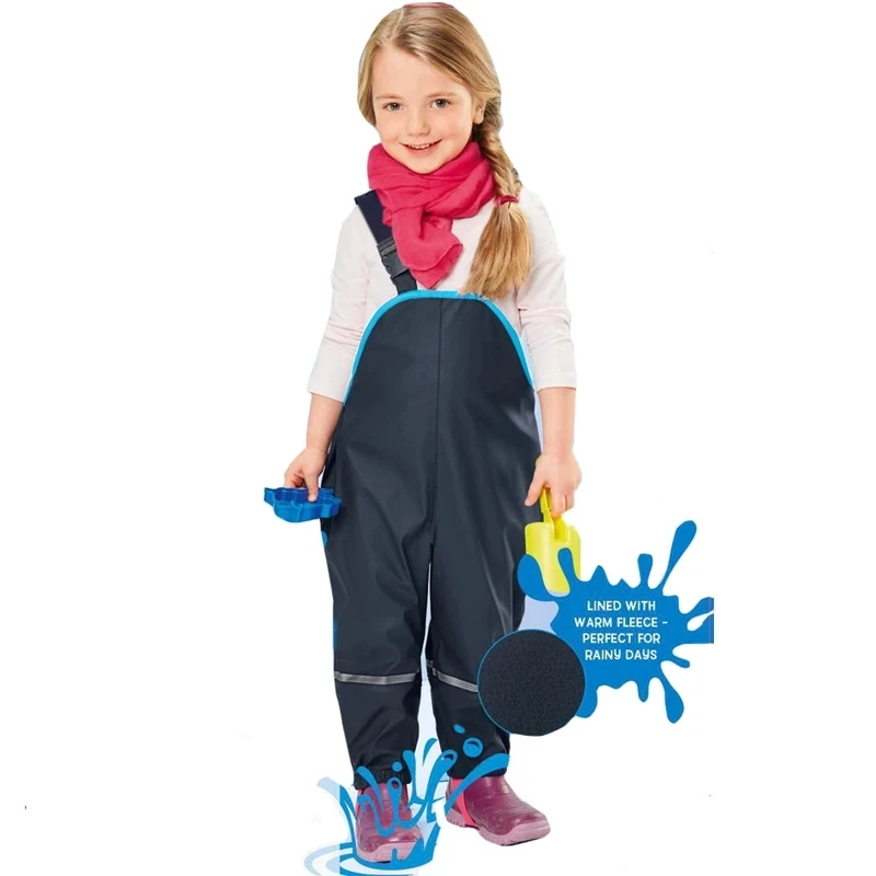 Children Waterproof Rain Pants Autumn Spring Girl Fleece Lining Trousers Outdoor Windproof Pants Loose Fit Children Overalls