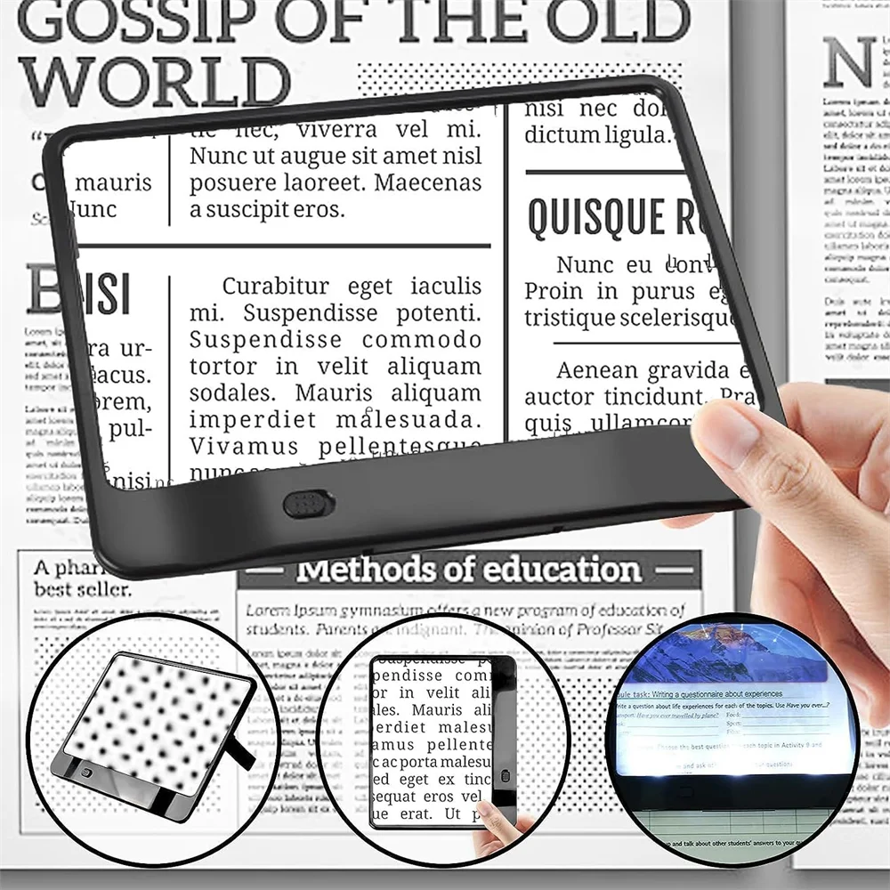 3X Reading Magnifier Large Full Page Magnifying Sheet with LED Lights Lightweight For Books Kids Seniors Reading