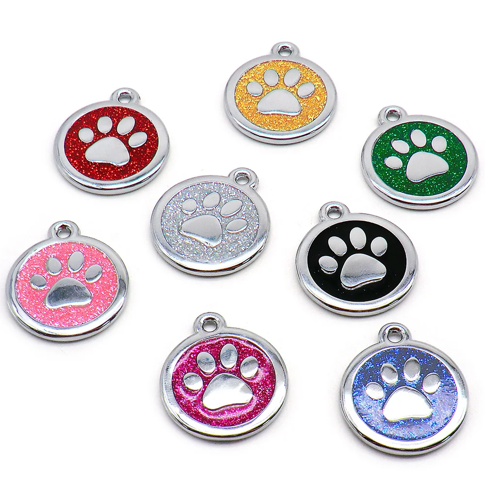 Wholesale 20Pcs Dog ID Tag Paw Tags Custom Personalized Cat Collar Pendant Engraved Pet Necklace Chain Charm Blank Tag For Name