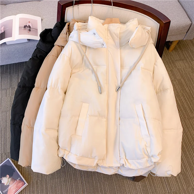 2023 giacca Oversize nera invernale da donna cappotto Oversize in cotone bianco spesso di alta qualità moda femminile parka larghi con cappuccio marrone