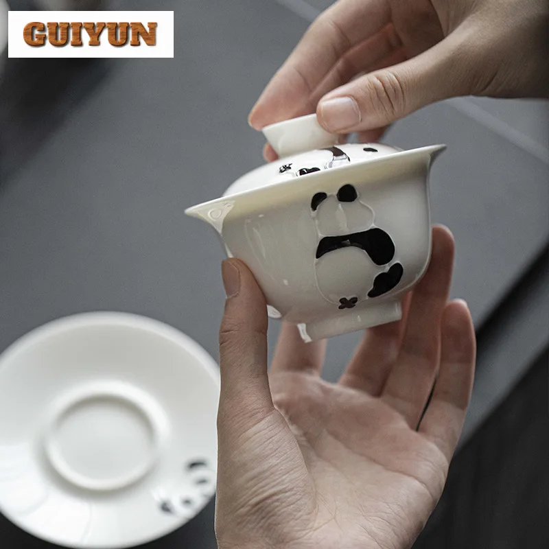 150ml Hand-painted Panda Gaiwan Cute Animals Three Talent Sopera Tea Tureen Luxury Tea Maker Cover Bowl Teaset Collection Gifts