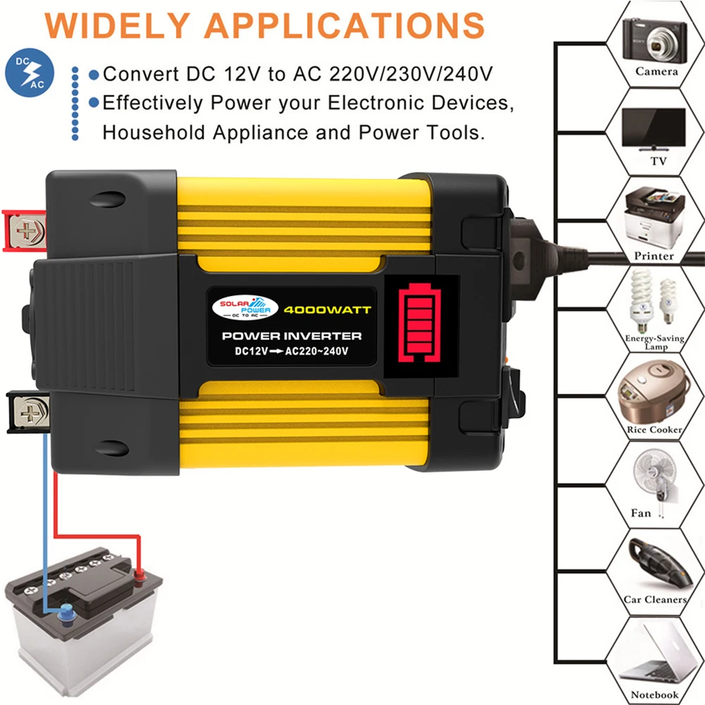 6000W/4000W Car Inverter 12V to 220V/110V Modified Sine Wave Dual USB Power Inverter Transformer Converter for Automobile RV