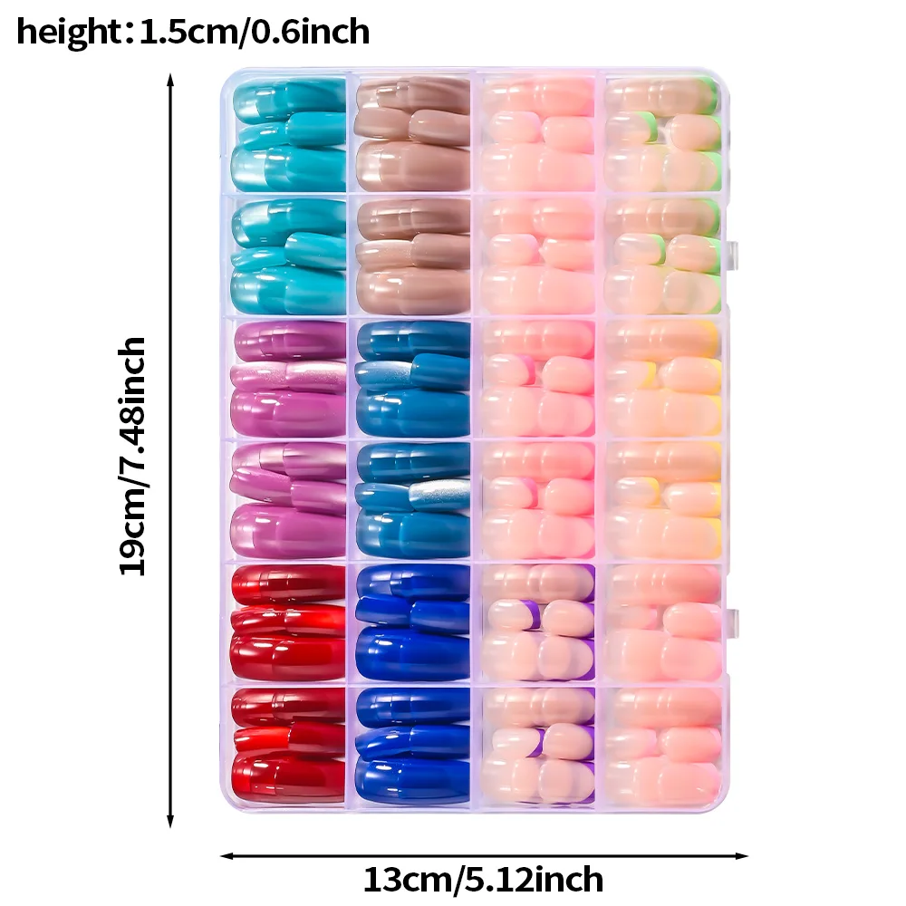 288pcs Colorful French&Cat's Eye Fake Nails Mixed 12Colors Short Square/Coffin Press On Nail Glossy French Tips False Fingertips view 6