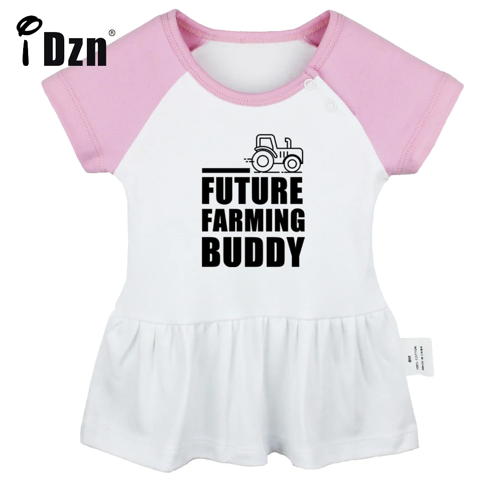 iDzn Summer NEW Future Farming Buddy Baby Girls Cute Short Sleeve Dress Infant Funny Pleated Dress Soft Cotton Dresses Clothes