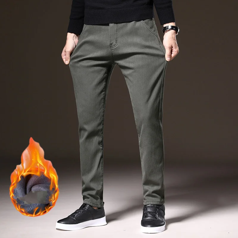 

2024 Men Autumn Winter Fashion Business Casual Fleece Pants Men Warm Black Pants Male Elastic Straight Formal Trousers New Style