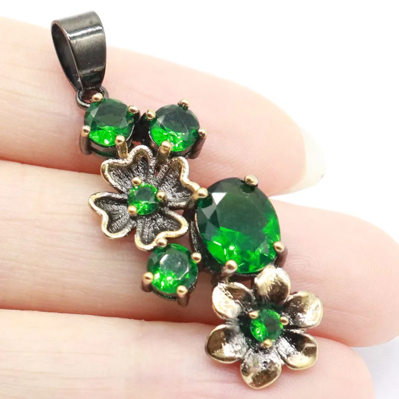 Buy 2 get 1 free 42x15mm Neo-Gothic Green Emerald Rich Blue Violet Tanzanite Swiss Blue Topaz CZ Black Gold Silver Pendant For W