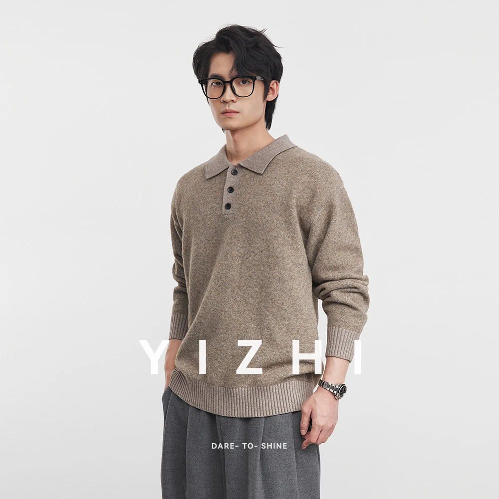 

Fashion Men's Collared Knit Sweater 2025 Autumn Winter New Solid Color Loose Casual Polo Collar Top