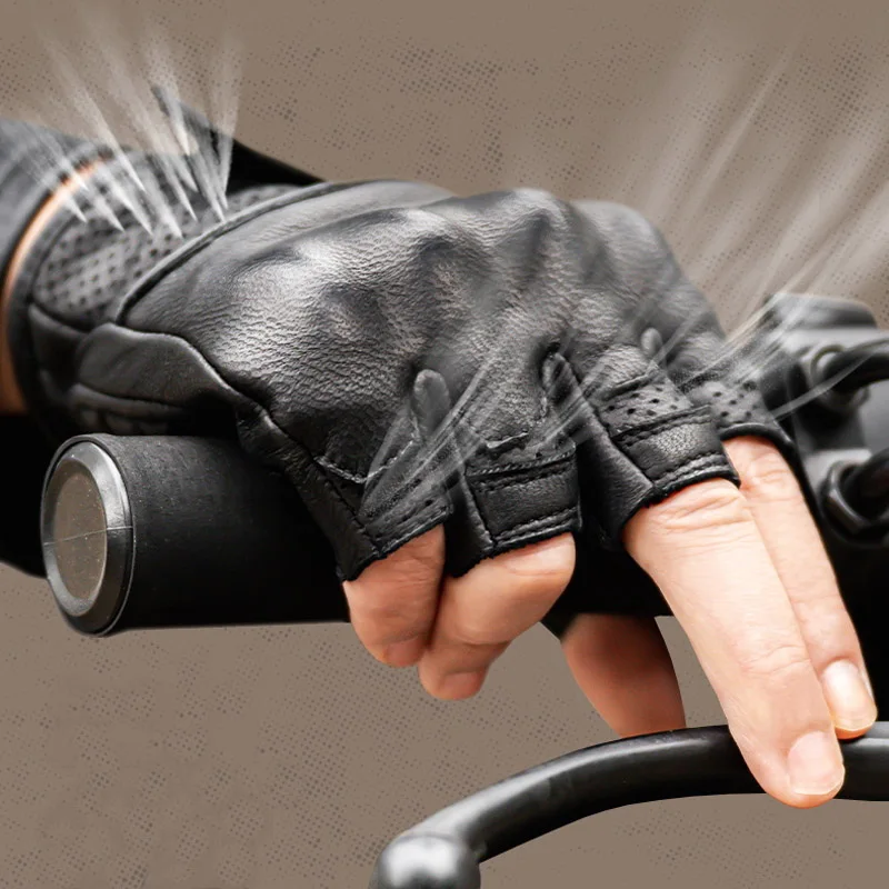 

SCOYCO Men's Summer Retro Motorcycle Gloves Sheepskin Leather Half Finger Motorbike Glove Moto Accessories Rider Protective SBR