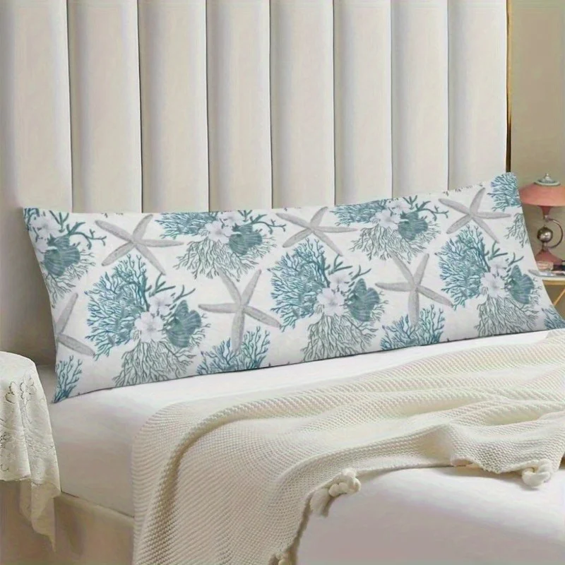 1pc Vintage Nautical Starfish and Seashell Body Pillowcase, Summer Ocean Themed Long Cushion Cover, Decorative Zipper Bedding Pi