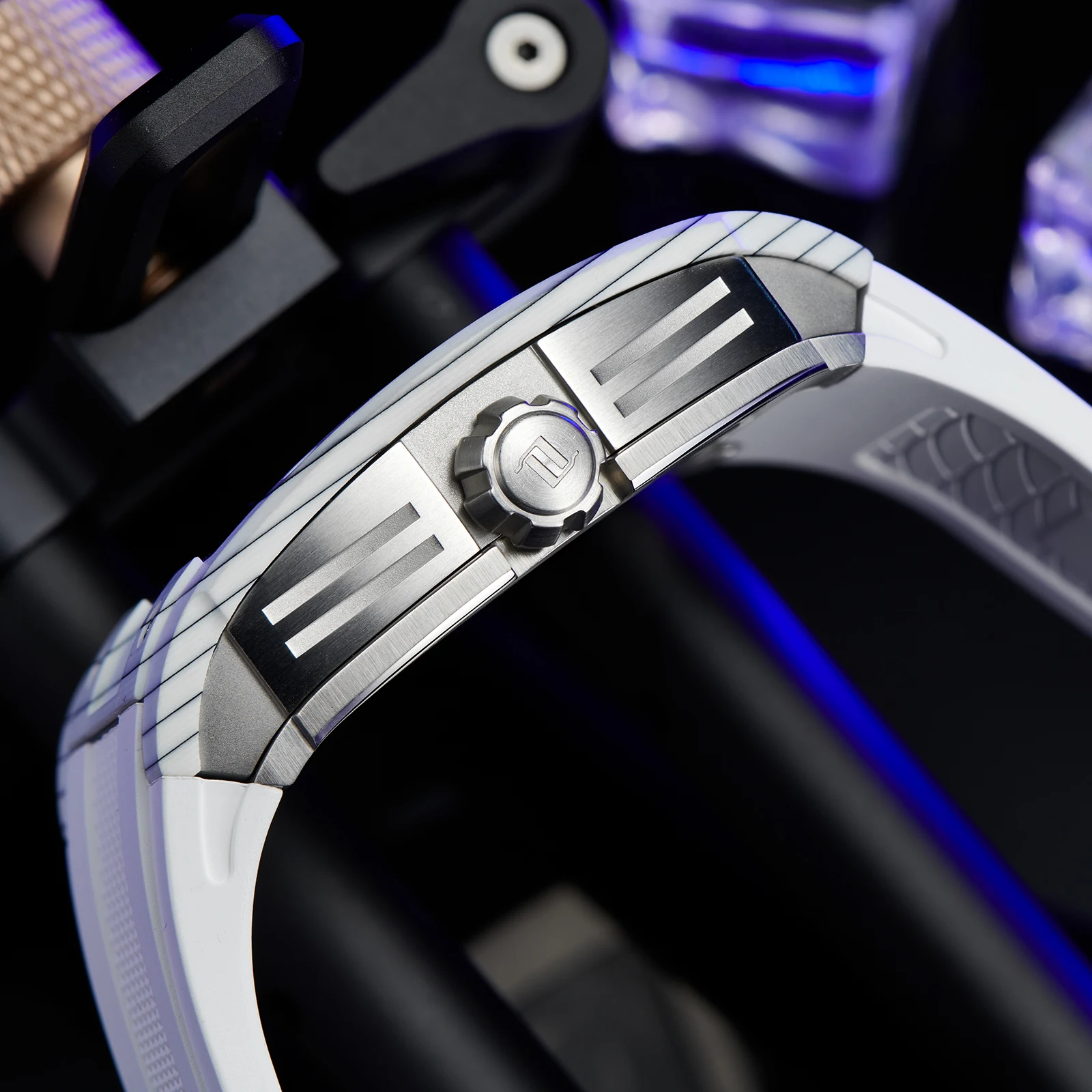 OBLVLO ساعة ميكانيكية فاخرة للرجال من ألياف الكربون مجوفة ساعة أوتوماتيكية تناظرية مطاطية مقاومة للماء ساعات رياضية للرجال EM-ST