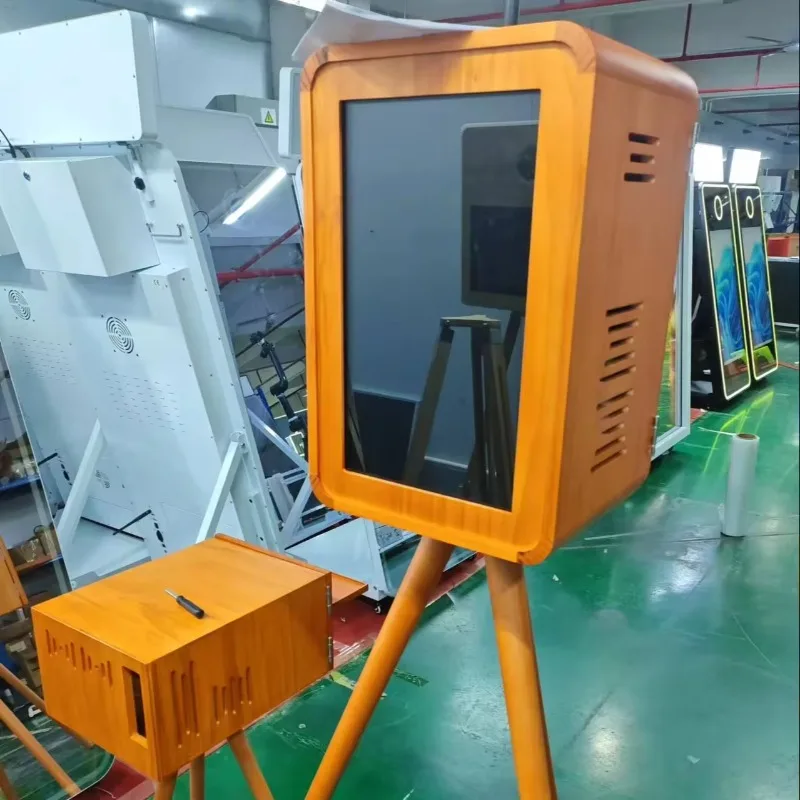 Cabine photo rétro en bois avec même support d'imprimante Cabine photo IPad en bois avec écran tactile flash