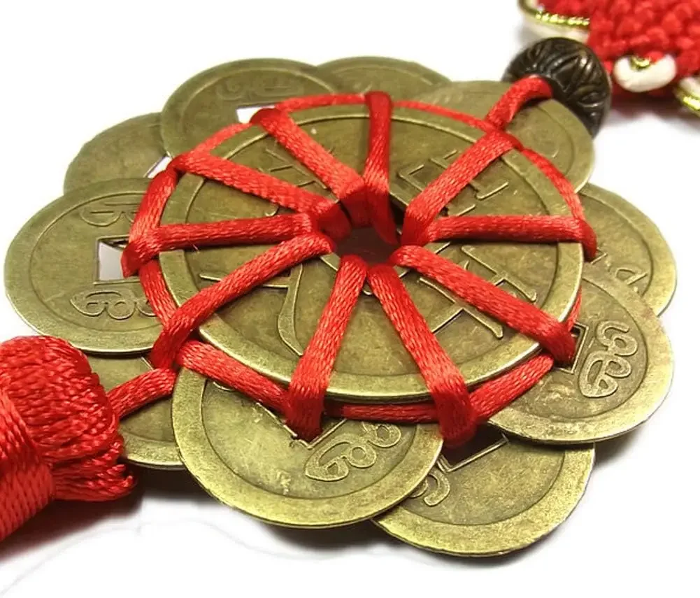 Chinese Feng Shui Ten Emperor Money BRASS Coins with Chinese Knot Office Bedroom Car Hanging Ornaments Decoration Lucky Coins