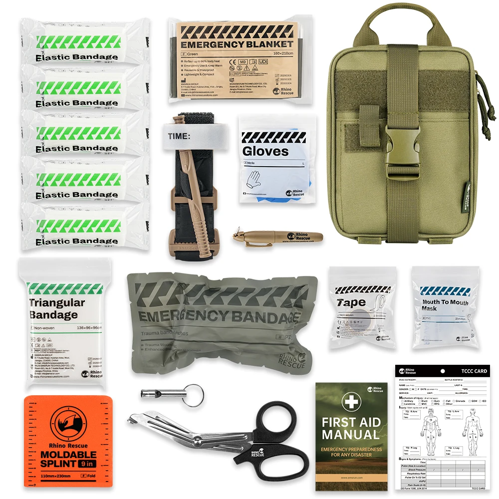 Kit de survie de premiers secours Rhino, pochette IFAK, Kit de Camping fourni avec 20 articles EMT pour les urgences en plein air