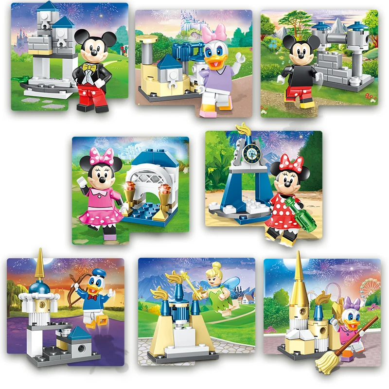 شخصيات مكعبات البناء 8 في 1، بما في ذلك ميني ماوس، ميكي ماوس، دونالد داك، ديزي داك، تينكر بيل، هدية إبداعية قابلة للجمع #2