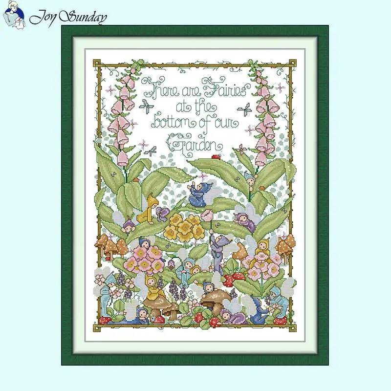 Garden Genie Cartoon Pattern Joy Sunday Cross Stitch Kits 14 16 11CT Printed Fabric Embroidery DIY Kids Room Home Decor Crafts