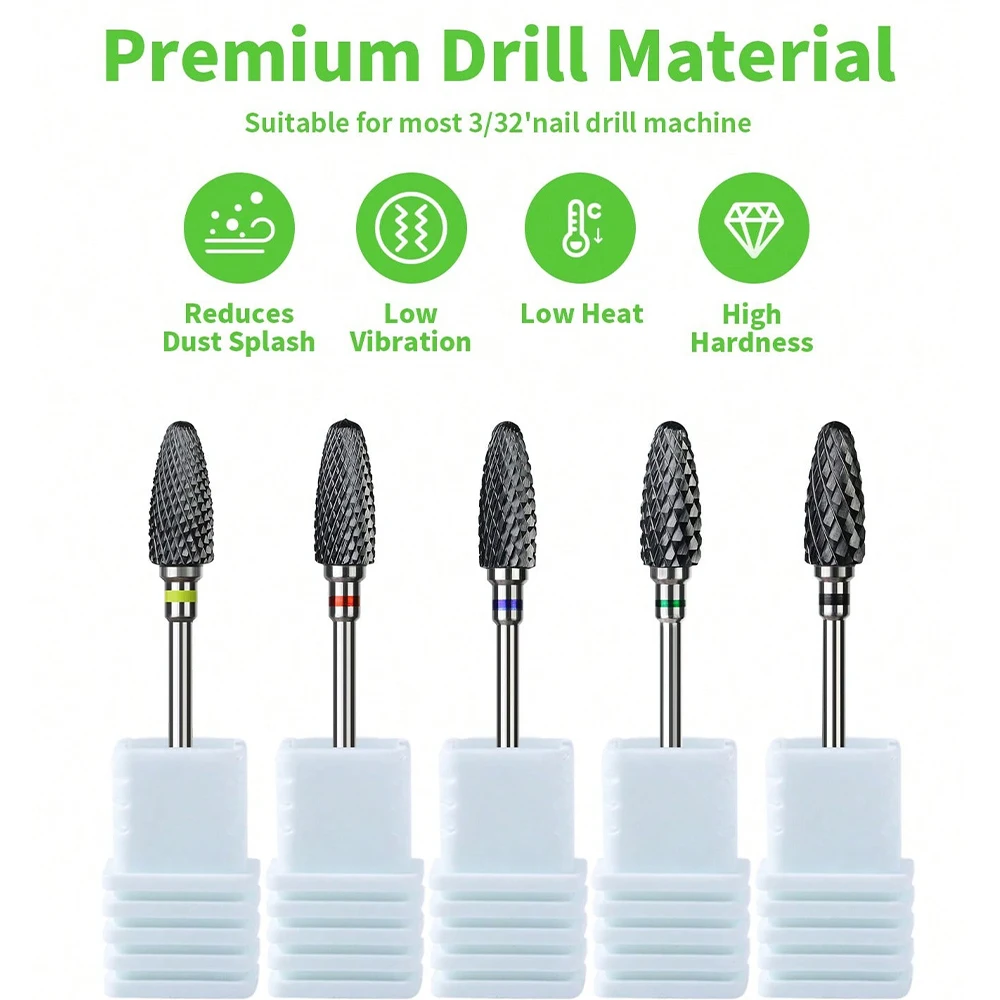 مجموعة رؤوس مثقاب أظافر سوداء مكونة من 10 قطع للتلميع وإزالة أظافر الجل والجلد الميت والبشرة؛ سهلة التنظيف ومتينة #2