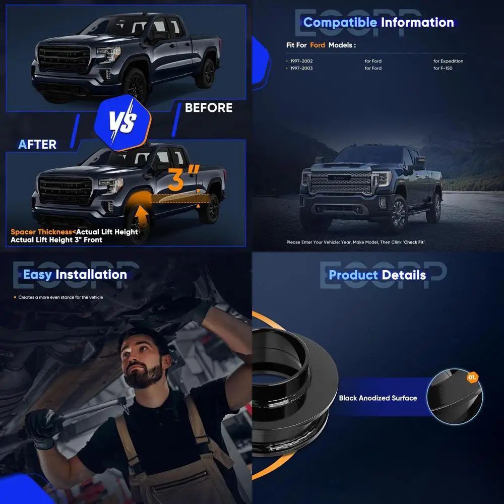 

Комплект переднего выравнивания ECCPP 3 дюйма 1997-2003 гг. для Ford для F-150 2WD, 1997-2002 гг. для Ford for Expedition 2WD T6, алюминиевая катушка заготовки, пружина