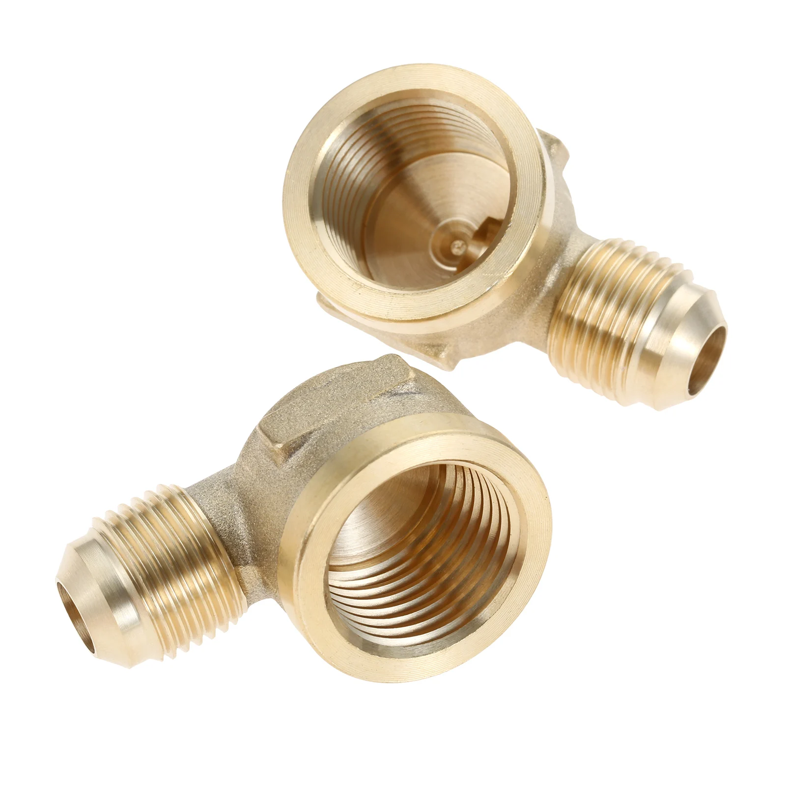 

2Pcs Propane Gas Brass Pipe Coupling Fitting 90 Degree Barstock Street Elbow,1/2" NPT Female x 3/8" Male Flare Connector Adapter