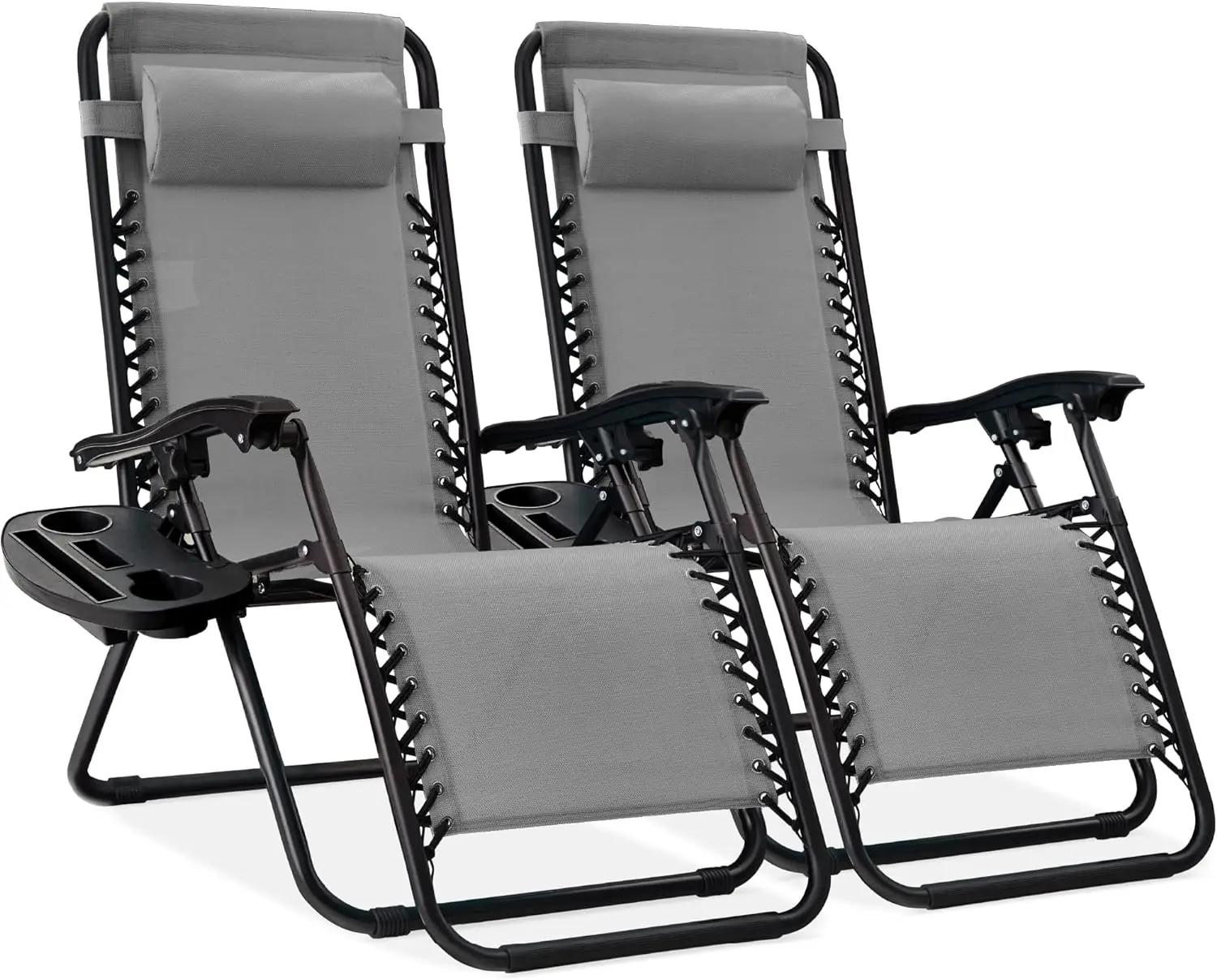 

Best Choice Products Set of 2 Adjustable Steel Mesh Zero Gravity Lounge Chair Recliners w/Pillows and Cup Holder Trays - Ice Gra