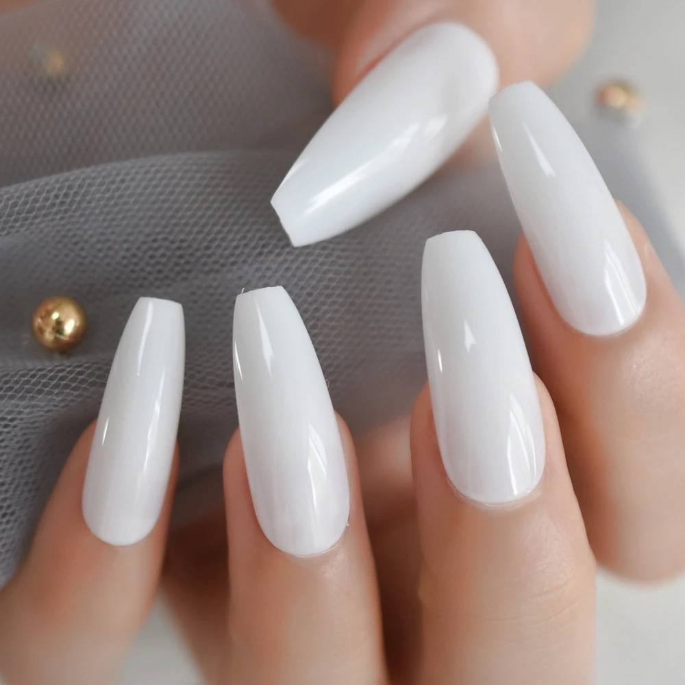 24 pçs branco bailarina unhas falsas extra longo caixão plana imprensa em unhas falsas salão de beleza festa dedo cola em usar falso ongle