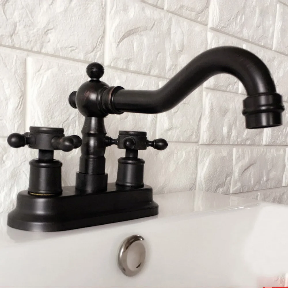 Oil Rubbed Bronze Deck Mounted Two Holes Bathroom Basin Faucet Bath Faucets Vanity Vessel Sinks Mixer Tap zhg073