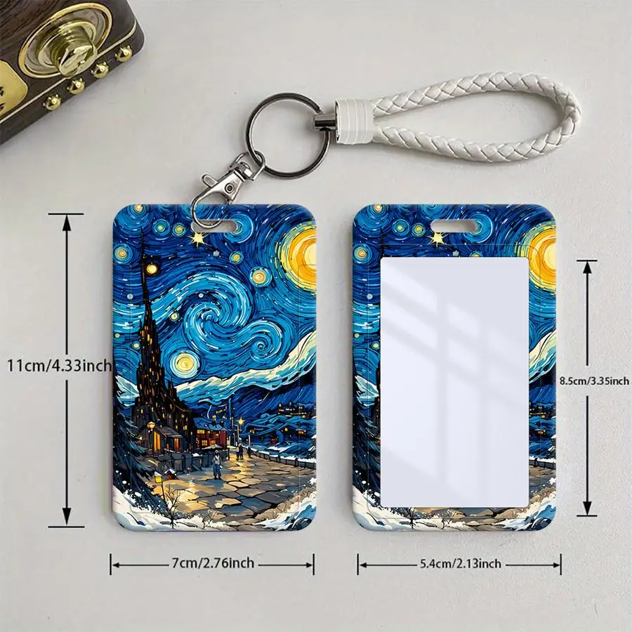 Starry Night Town Cover Case 1Pc Card Holder Retractable Credit Card Holders Holders Child Bus with lanyard Badge Bank ID
