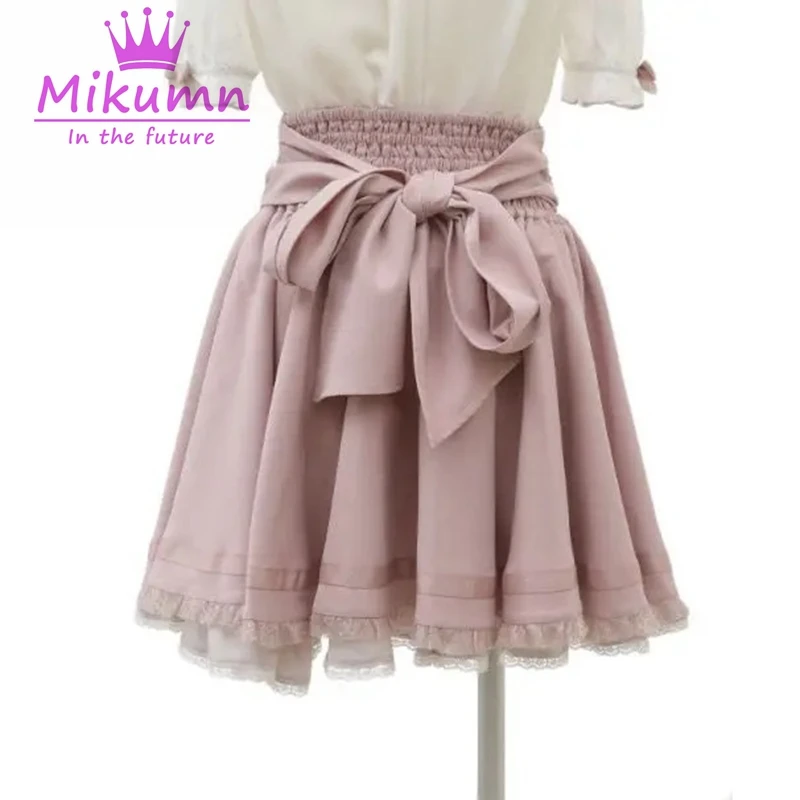 Mikumn Harajuku Style Lolita doux nœud perle boucle taille haute jupe plissée Y2k gothique filles japonais Kawaii a-ligne Mini jupe