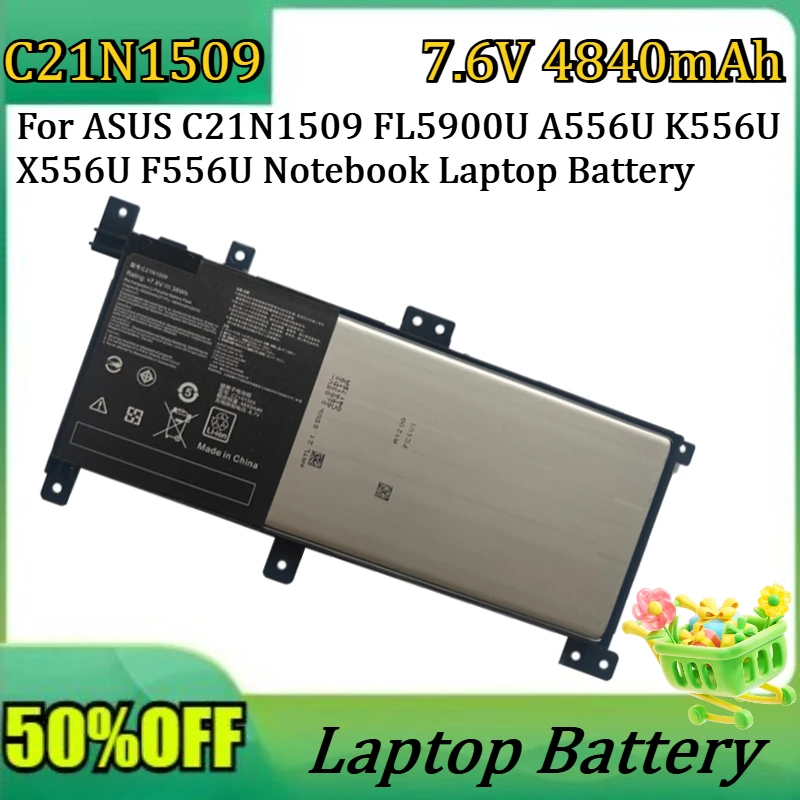 

New C21N1509 7.6V 4840mAh Rechargeable Battery For ASUS C21N1509 FL5900U A556U K556U X556U F556U Notebook Laptop Battery