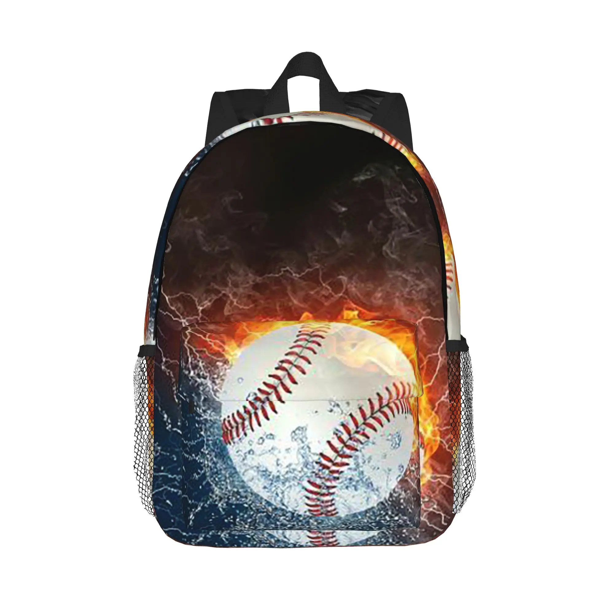 Baseball In The Fire And Water Backpack Hot Sale Daypack Large Capacity Boys Girls BookBag Shoulder Bag for Men Women School Bag