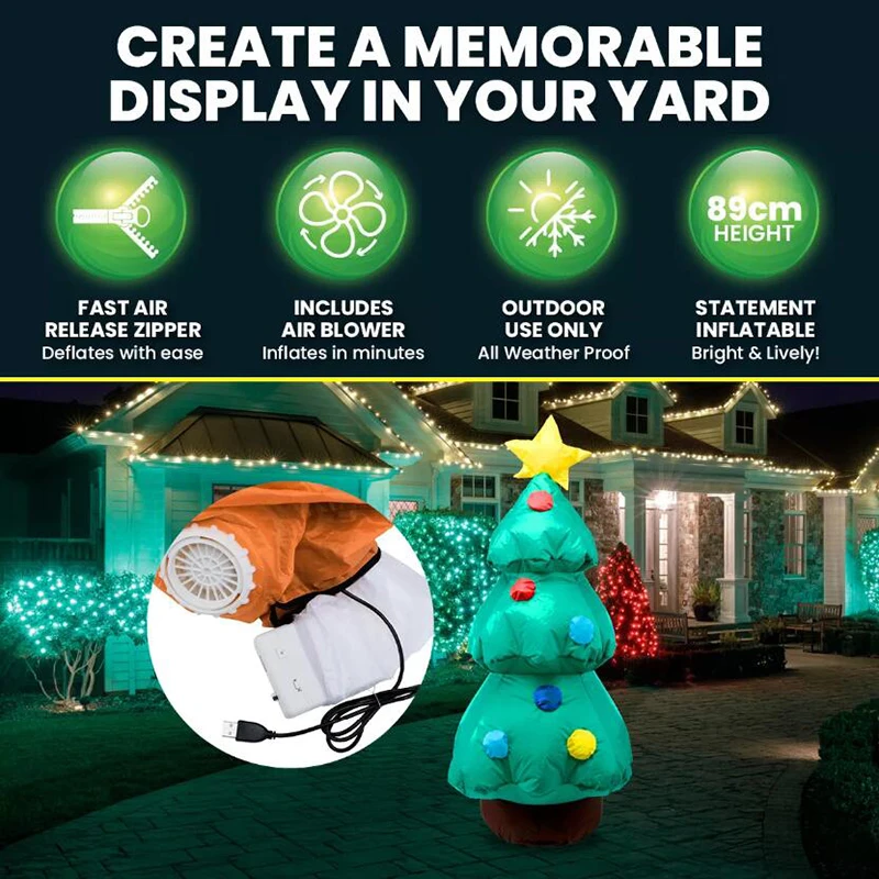Pohon Natal raksasa tiup 80cm dengan mainan berlampu Led alat peraga pesta Natal pernikahan ulang tahun mainan Dekorasi Rumah halaman