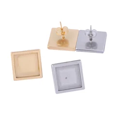 10pcs Stainless Steel Fit 12mm Square Cabochon Earring Base Studs Diy Bezel Blanks For Earrings Jewelry Making Supplies