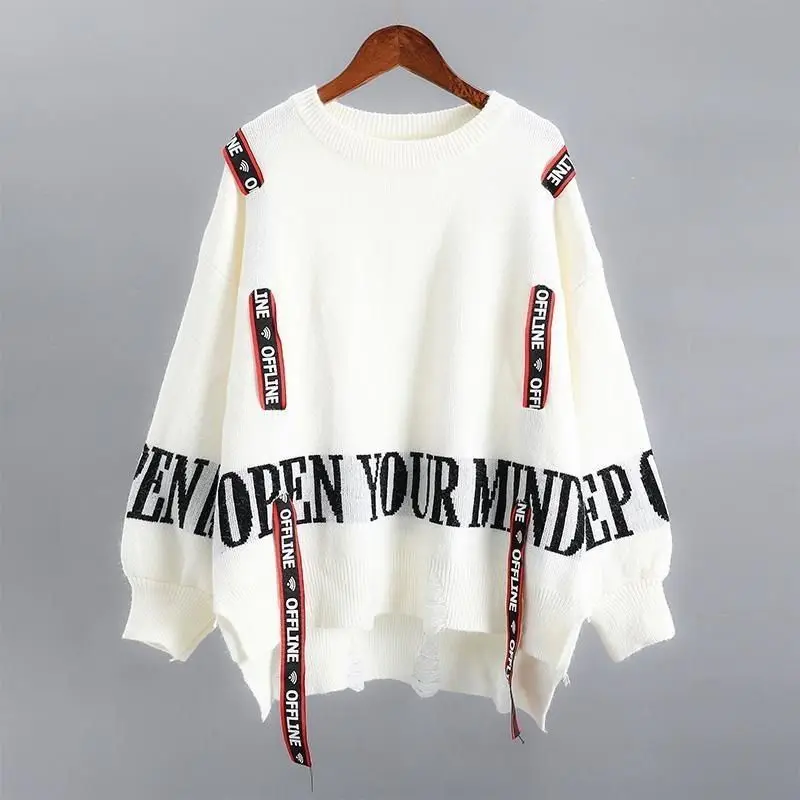 Round Neck Personalized Sweater for Women Autumn Winter New Long Sleeve Trend Patchwork Pullovers Casual Fashion Women Clothing