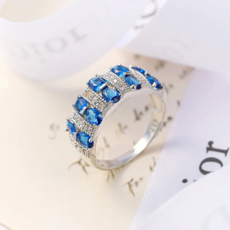 صغيرة البيضاوي حجر الملكي الأزرق الزركون خواتم للنساء الرجال العصرية خمر الفضة اللون الزفاف وعد العصابات مجوهرات هدايا عيد الميلاد #6